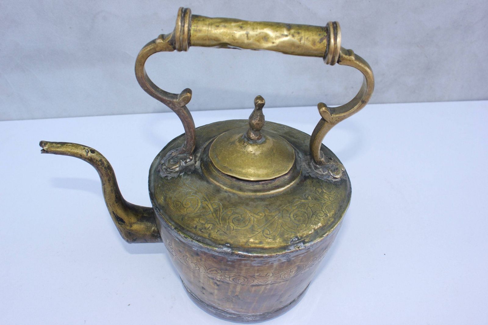 Copper Brass Kettle Moroccan Embossed Large Kettle Tea Pot High Handle Ornate Design photo for sale