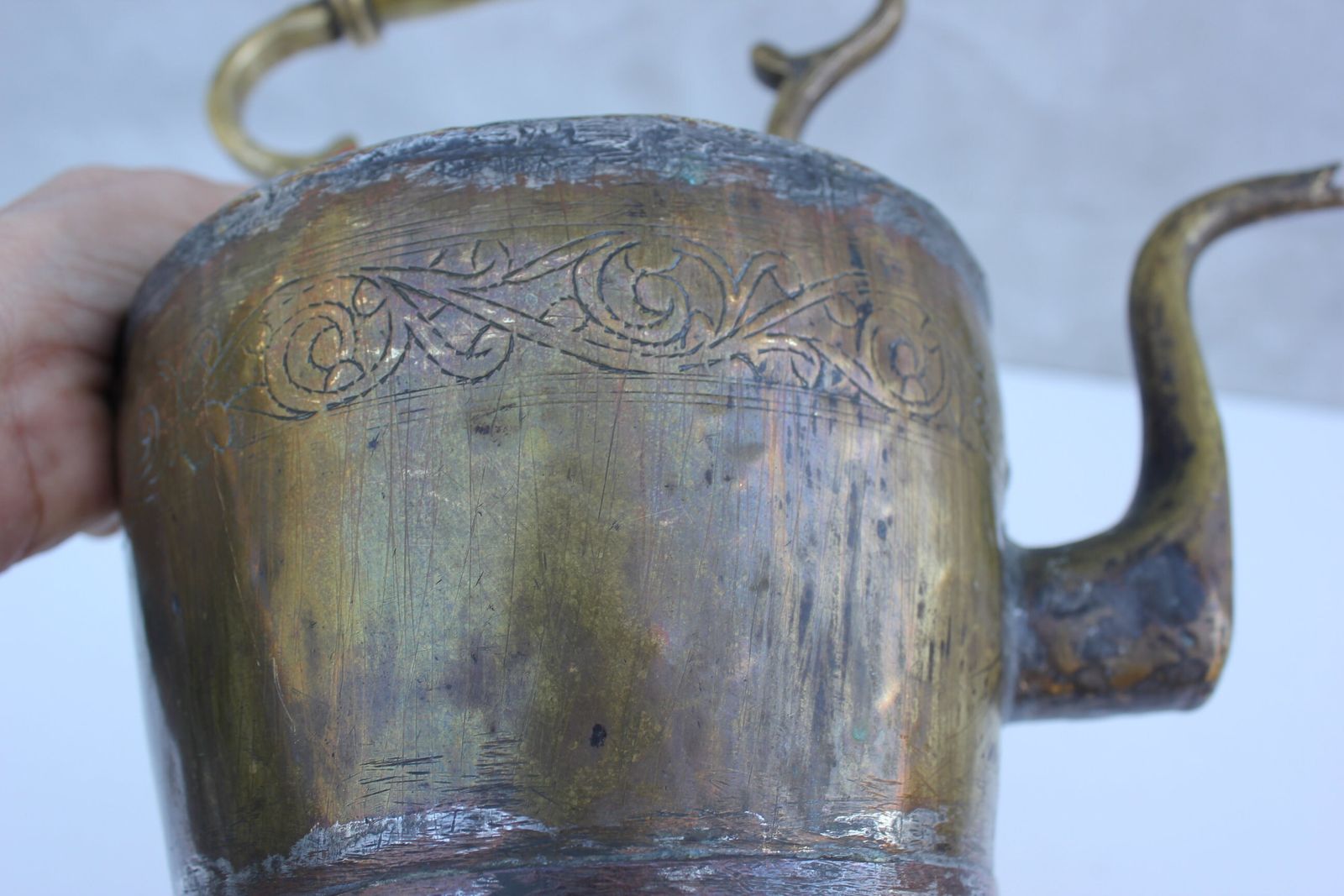 Copper Brass Kettle Moroccan Embossed Large Kettle Tea Pot High Handle Ornate Design photo buy