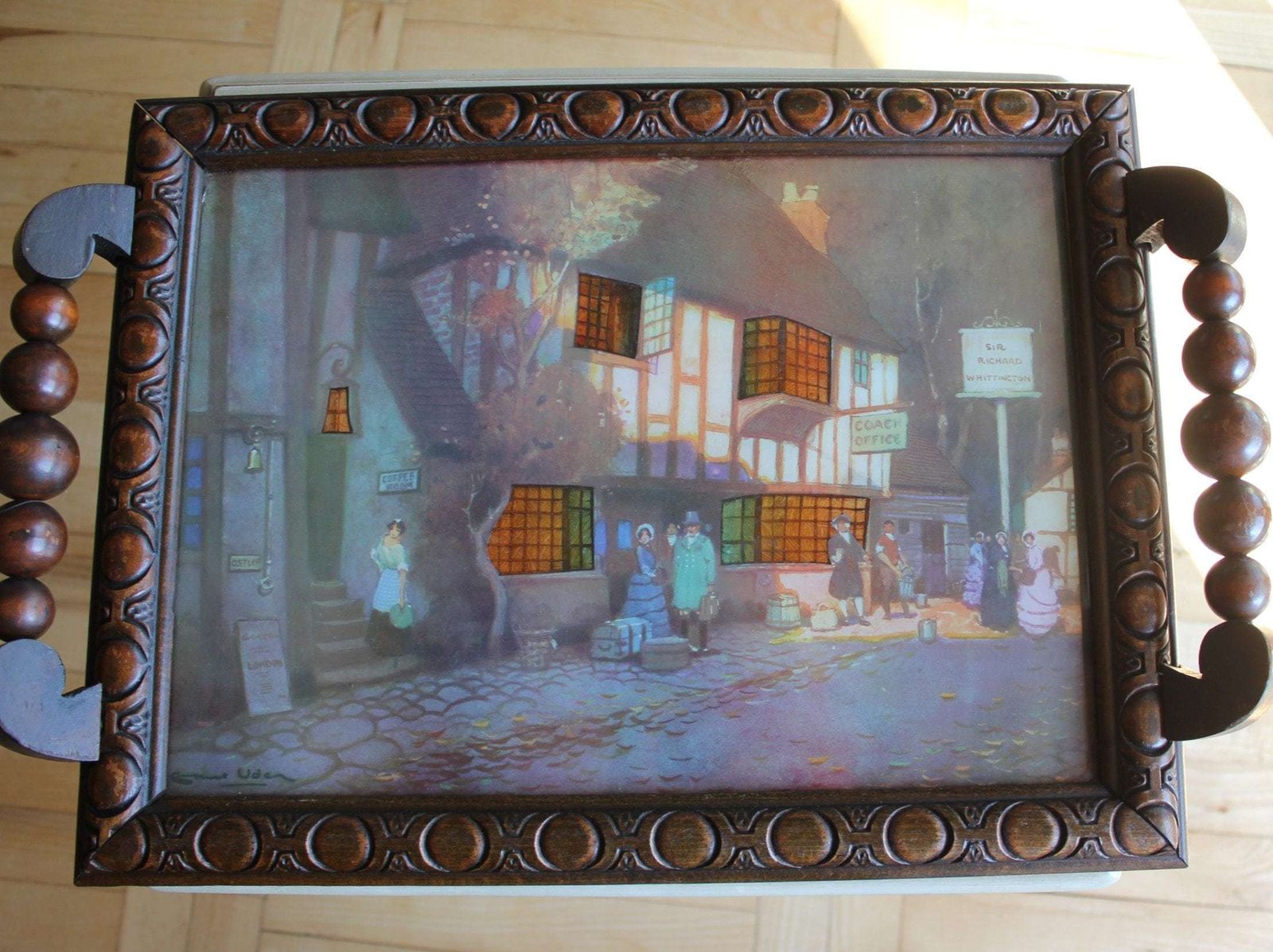 Wooden Frame Tray Watercolor Painting Tray Unique Serving Platter Art Nouveau Ornate Tray With Filigree Handles