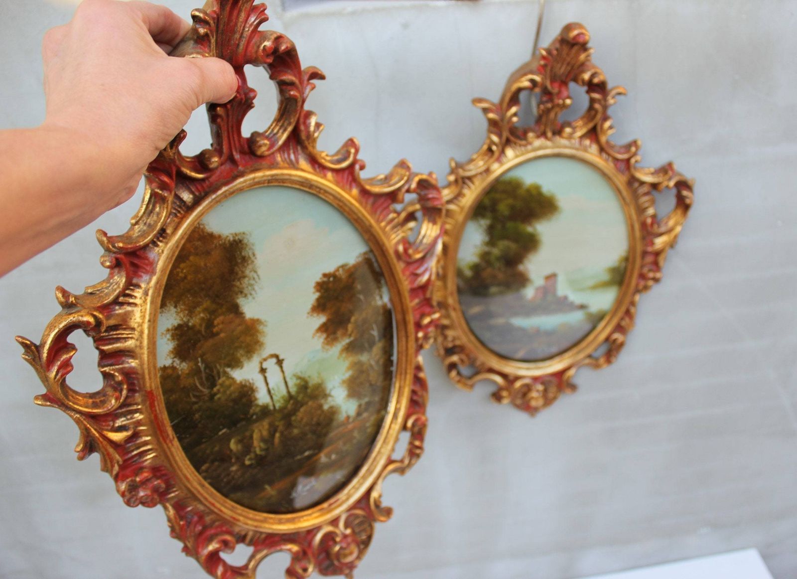 Set Of Two Original Muriel Halstead Landscape Oil Painting Signed By Artist In Rich Ornate Frames Wall Hanging photo for sale