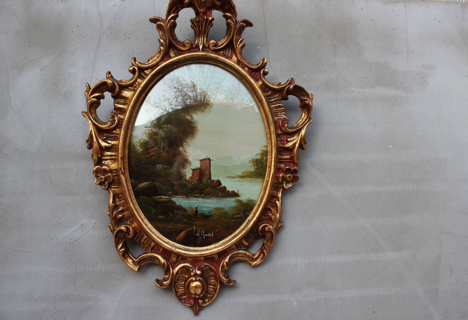 photo for sale Set Of Two Original Muriel Halstead Landscape Oil Painting Signed By Artist In Rich Ornate Frames Wall Hanging