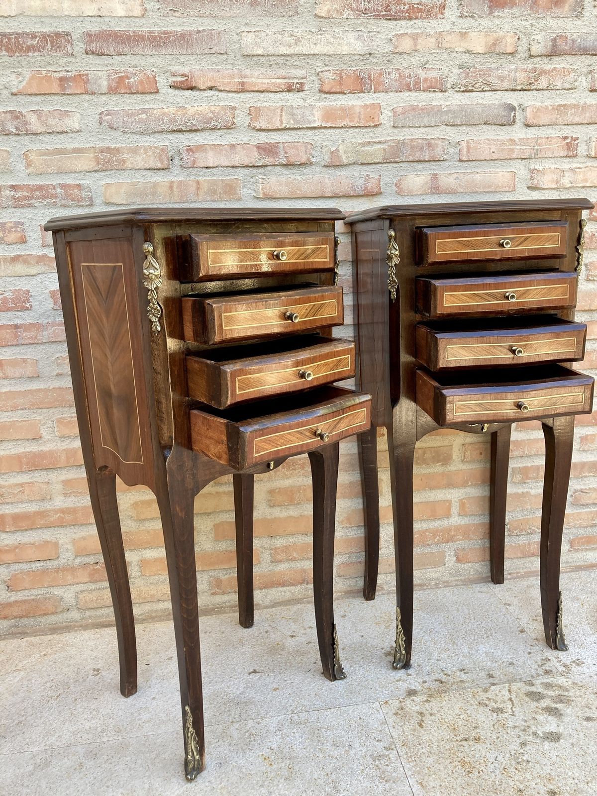 Pair Of French Louis XV Style Tulipwood Veneer Bedside Tables Or Nightstands photo Furniture