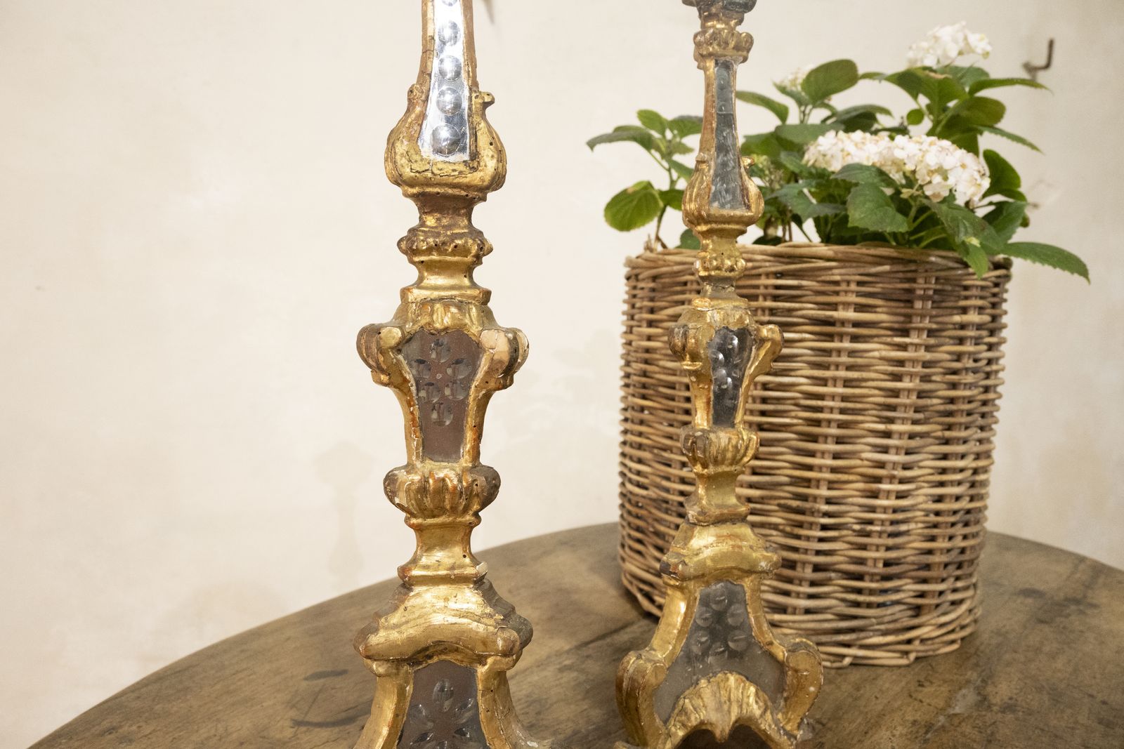 A Pair Of 18th Century Gilded & Mirrored Glass Venetian Altar Candlesticks photo Home Decor