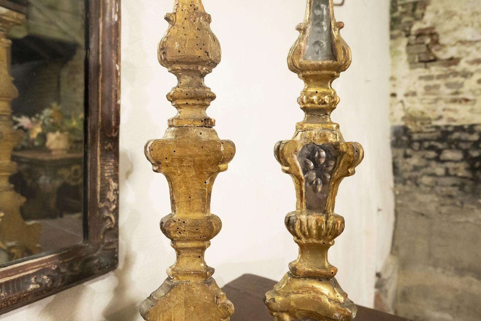 photo buy A Pair Of 18th Century Gilded & Mirrored Glass Venetian Altar Candlesticks