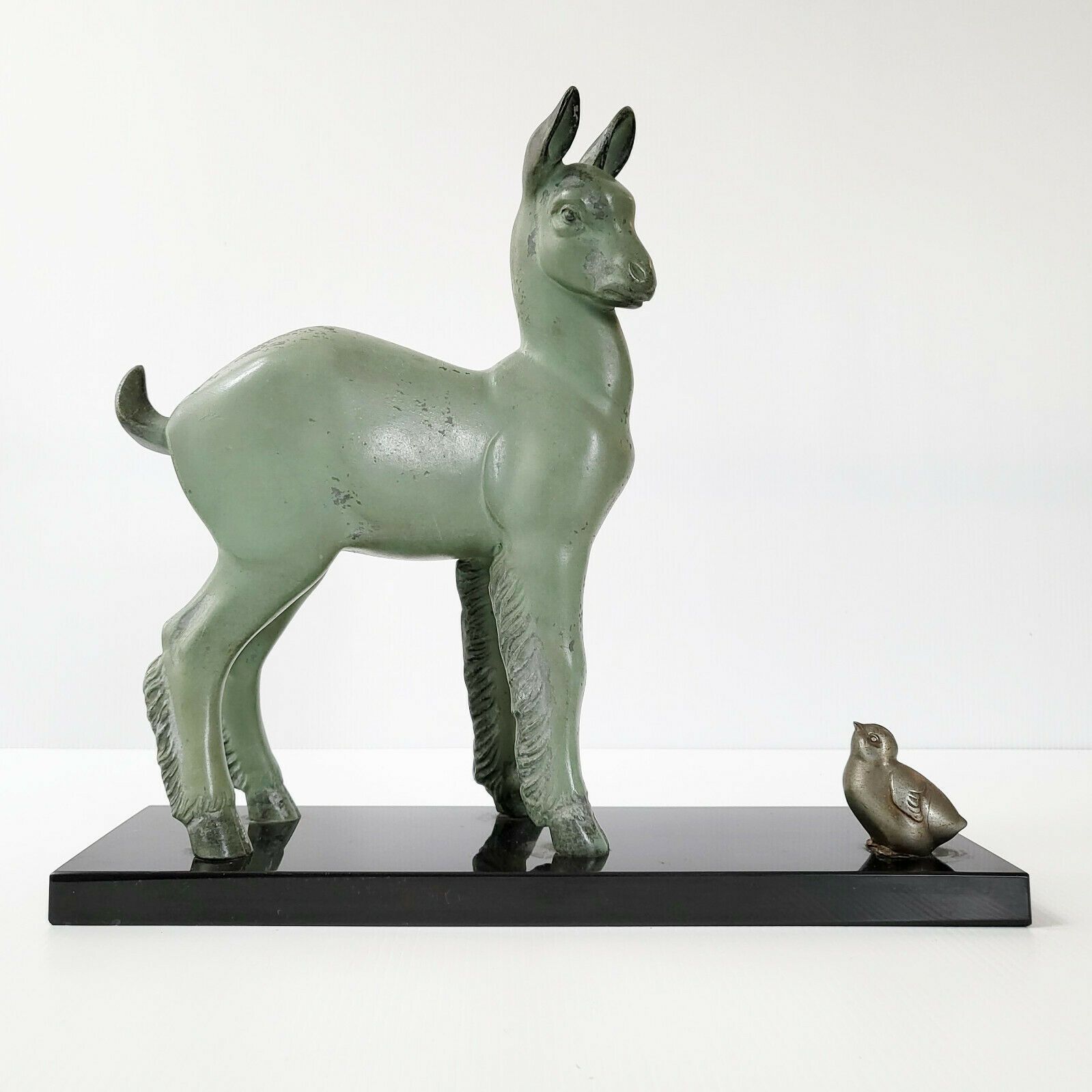 Lamb & Bird 1930 Art Deco Metal & Marble 30s Animal Bronze 1930s