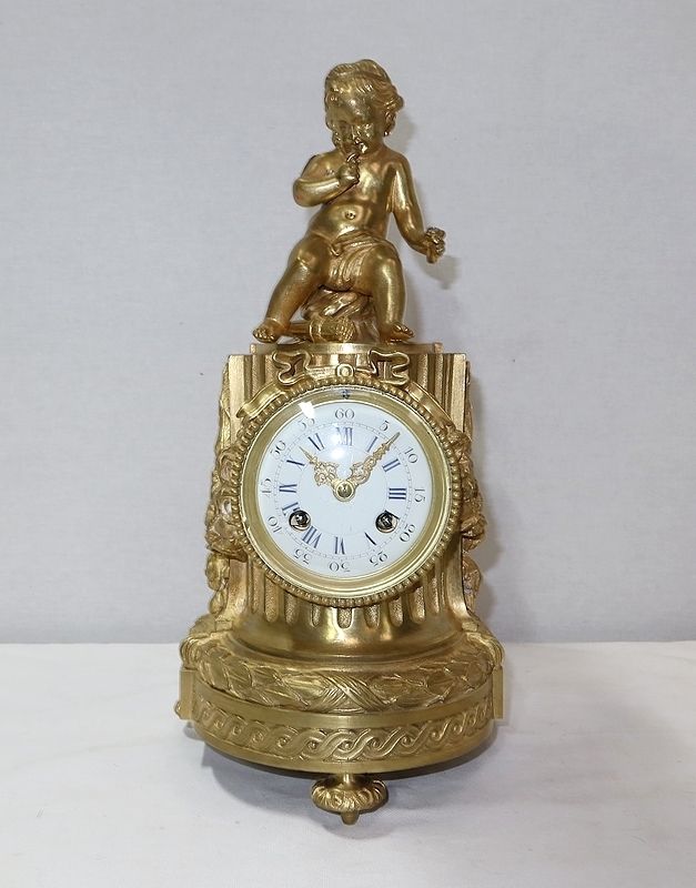 Gilt Bronze Clock, Louis XVI Style, Napoleon III Period, Mid 19th Century photo Home Decor