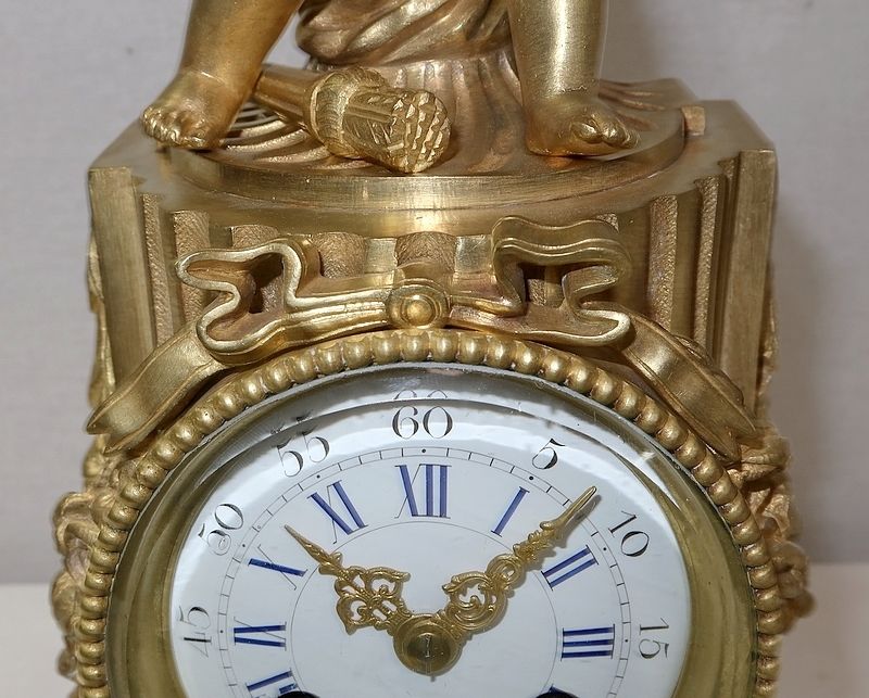 Gilt Bronze Clock, Louis XVI Style, Napoleon III Period, Mid 19th Century photo vintage