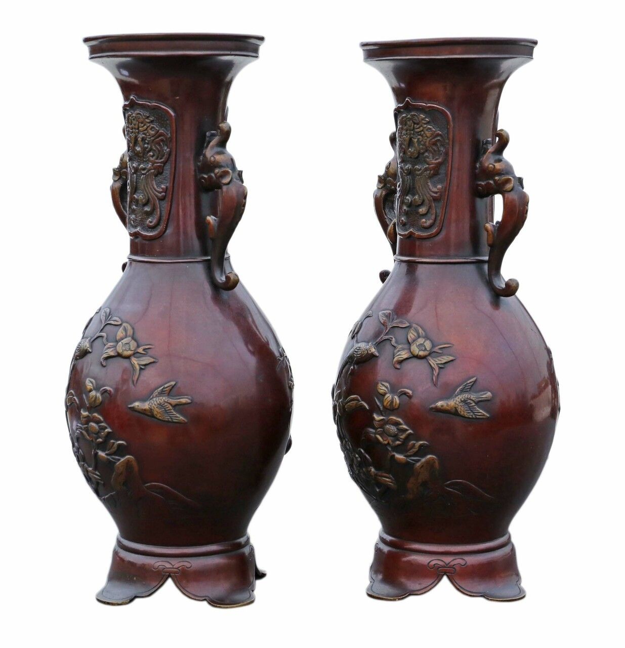 Very Large Pair Of Fine Quality Japanese Bronze Vases C1910 Meiji Period photo furniture