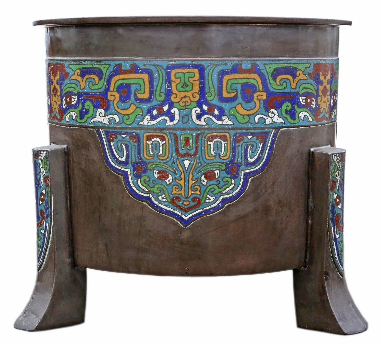 Oriental Japanese Chinese Bronze Champleve Enamel Jardiniere Planter Bowl C1920 Meiji Period