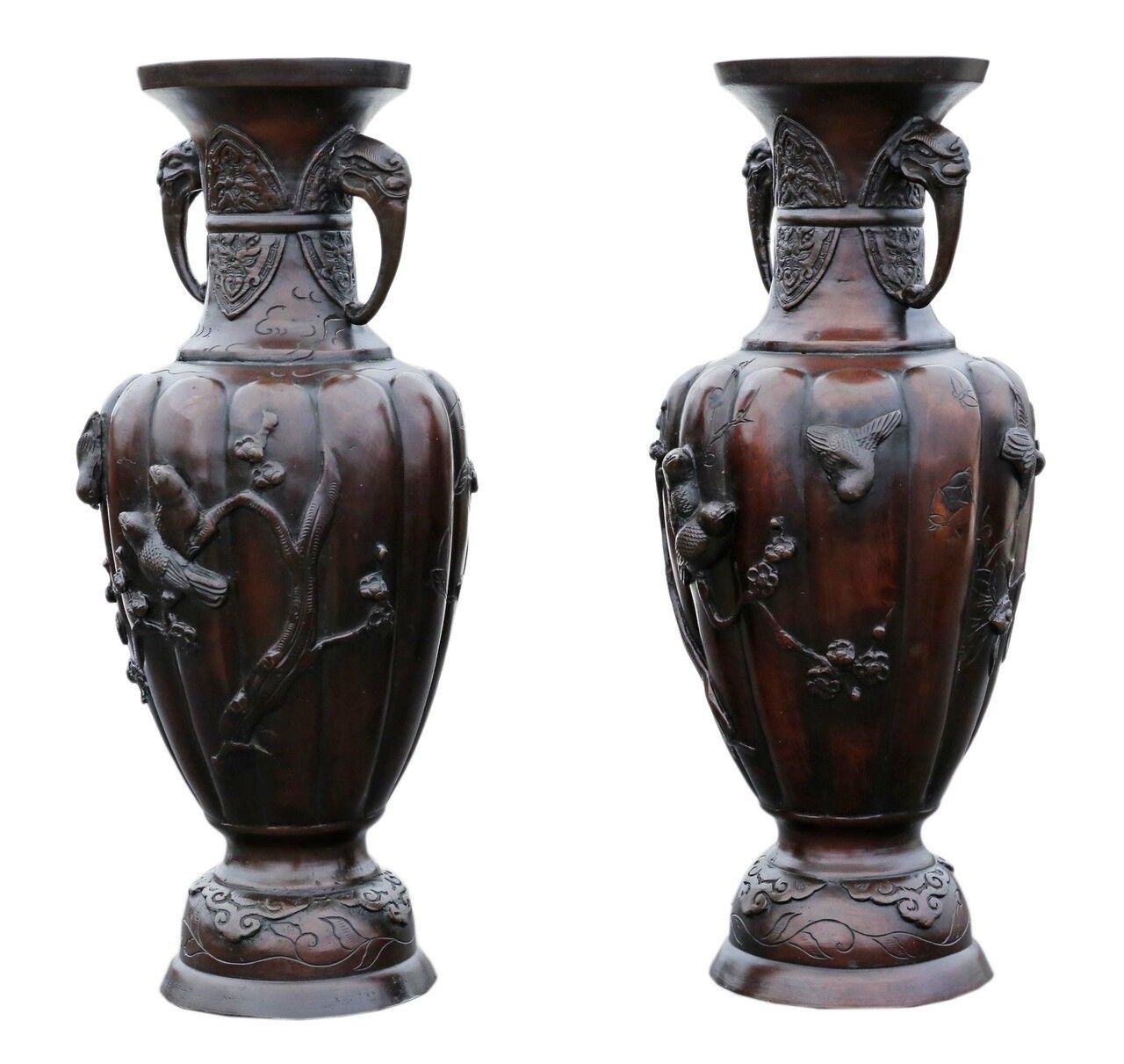 Very Large Pair Of Fine Quality Japanese Bronze Vases C1900 Meiji Period photo for sale