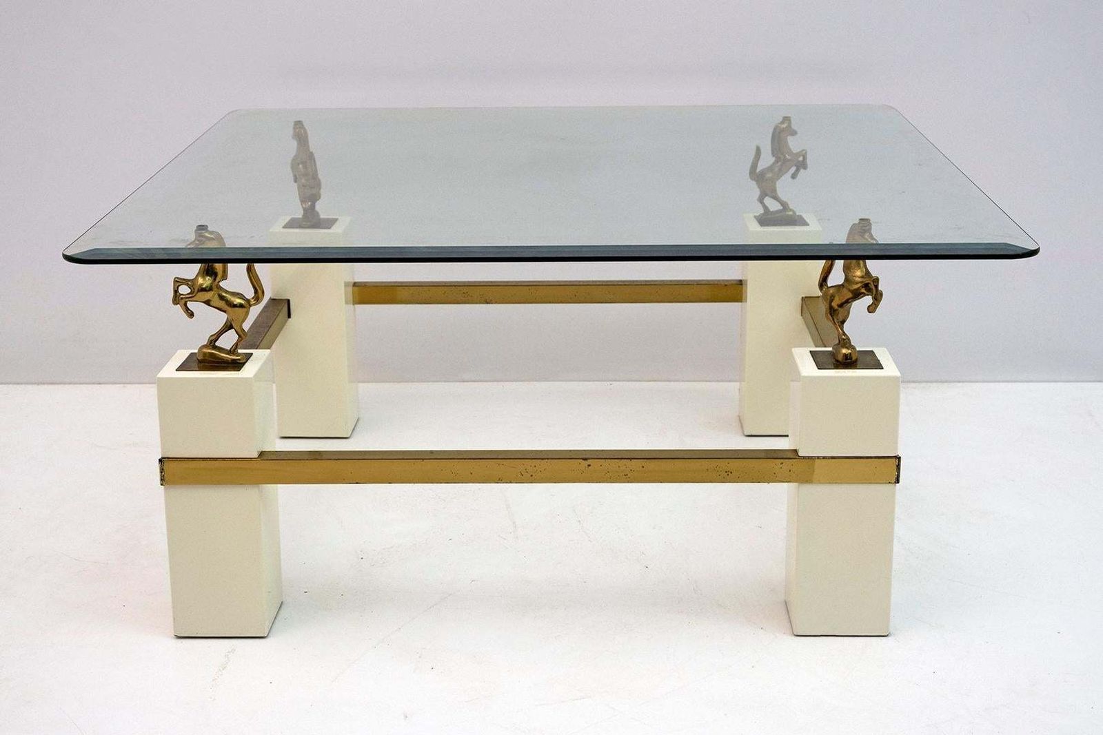 Maison Charles Mid Century Modern Brass Horsed French Coffee Table, 1970s photo furniture
