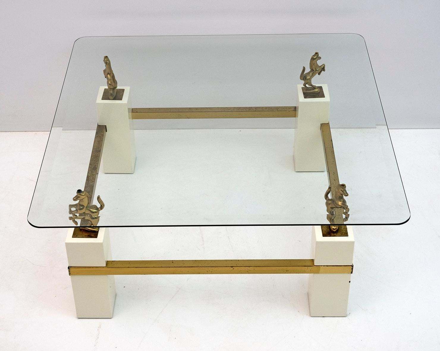 Maison Charles Mid Century Modern Brass Horsed French Coffee Table, 1970s photo for sale
