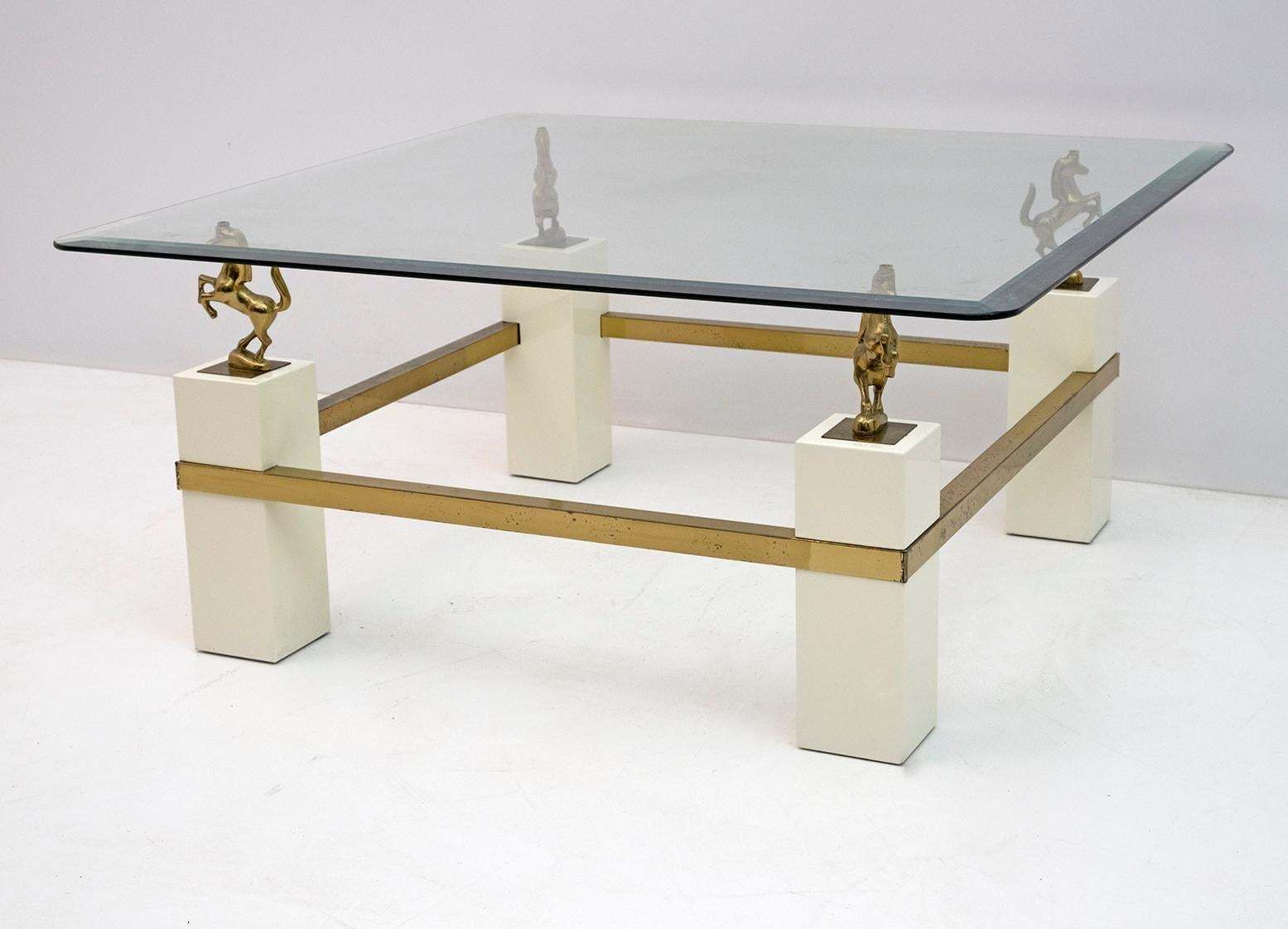 Maison Charles Mid Century Modern Brass Horsed French Coffee Table, 1970s photo Furniture