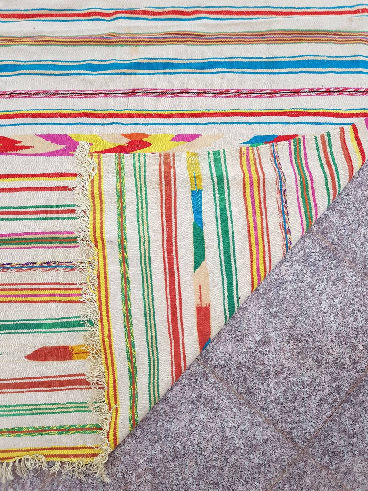 Xl Handmade Striped Vintage Algerian Area Rug   Berber Ethnic Carpet 200 X 193cm photo furniture