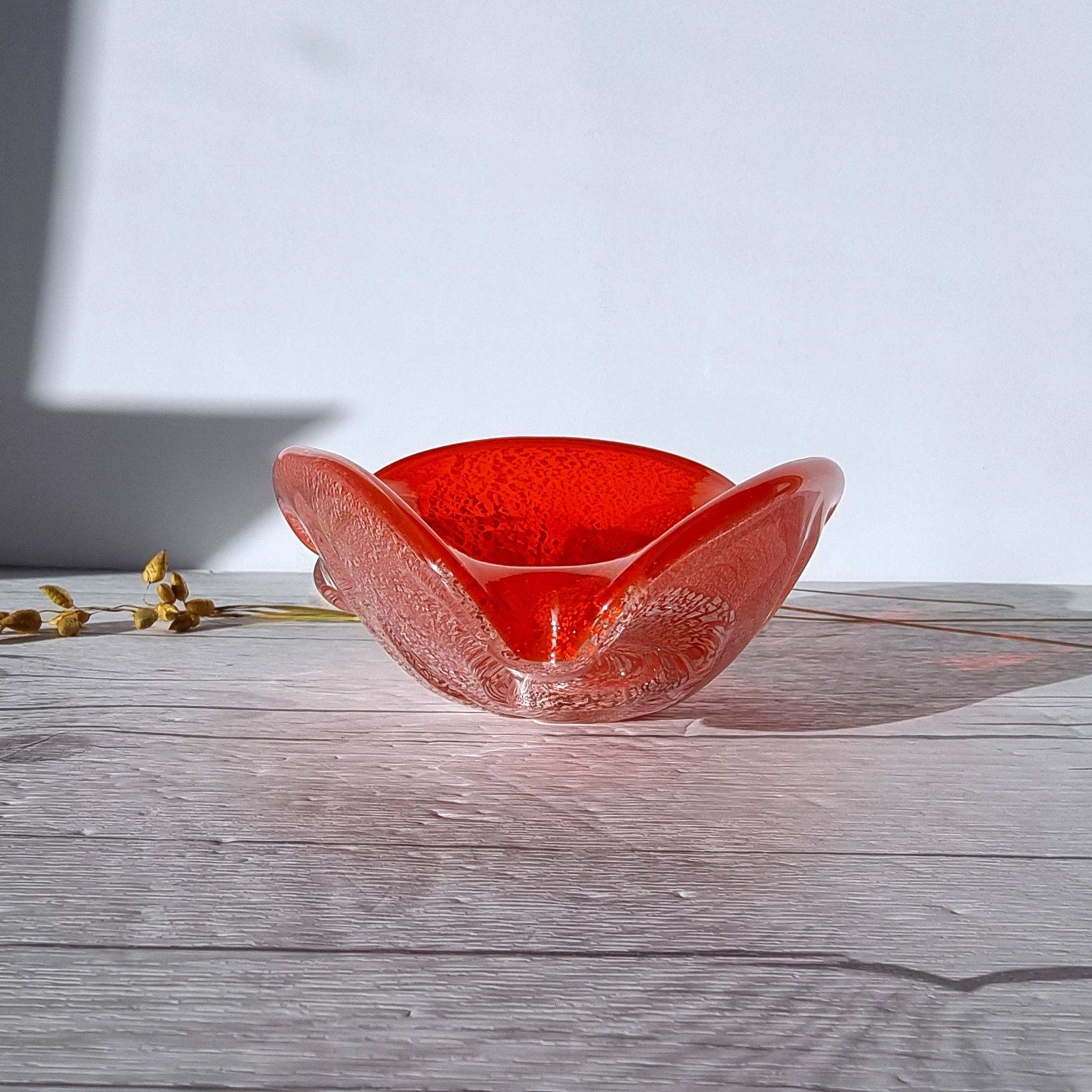 Murano Vetro Artistico Veneziano Candy Apple And Silver Avventurine Cased Sculptural Dish, 1960s 70s photo for sale