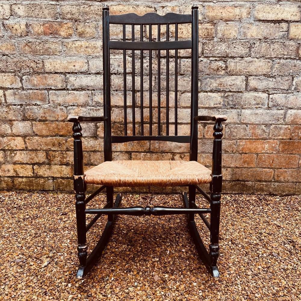 Ebonised William Morris Sussex Style Rocking Chair photo for sale