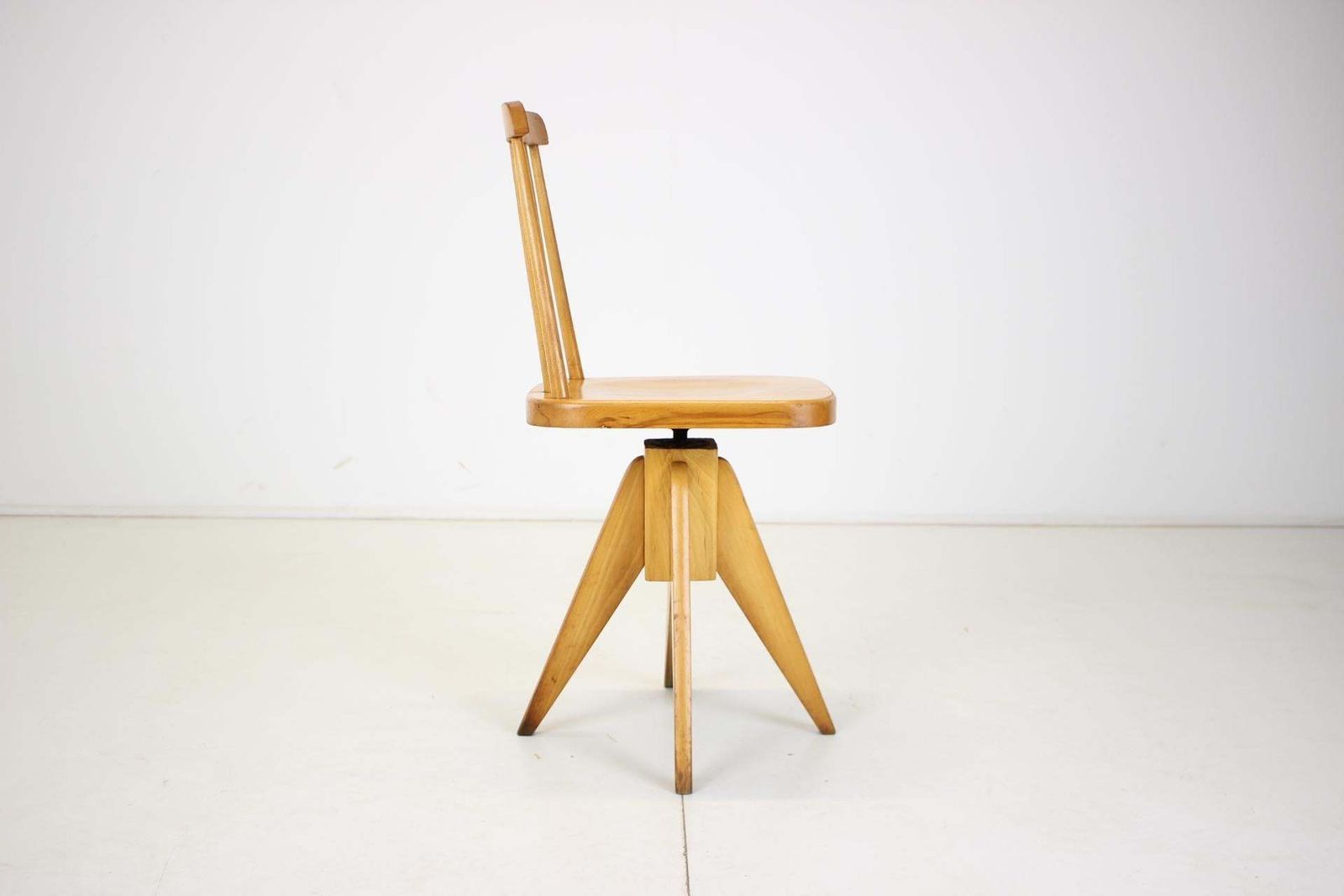 Midcentury Wood Revolving Chair, Czechoslovakia, 1970s photo Furniture