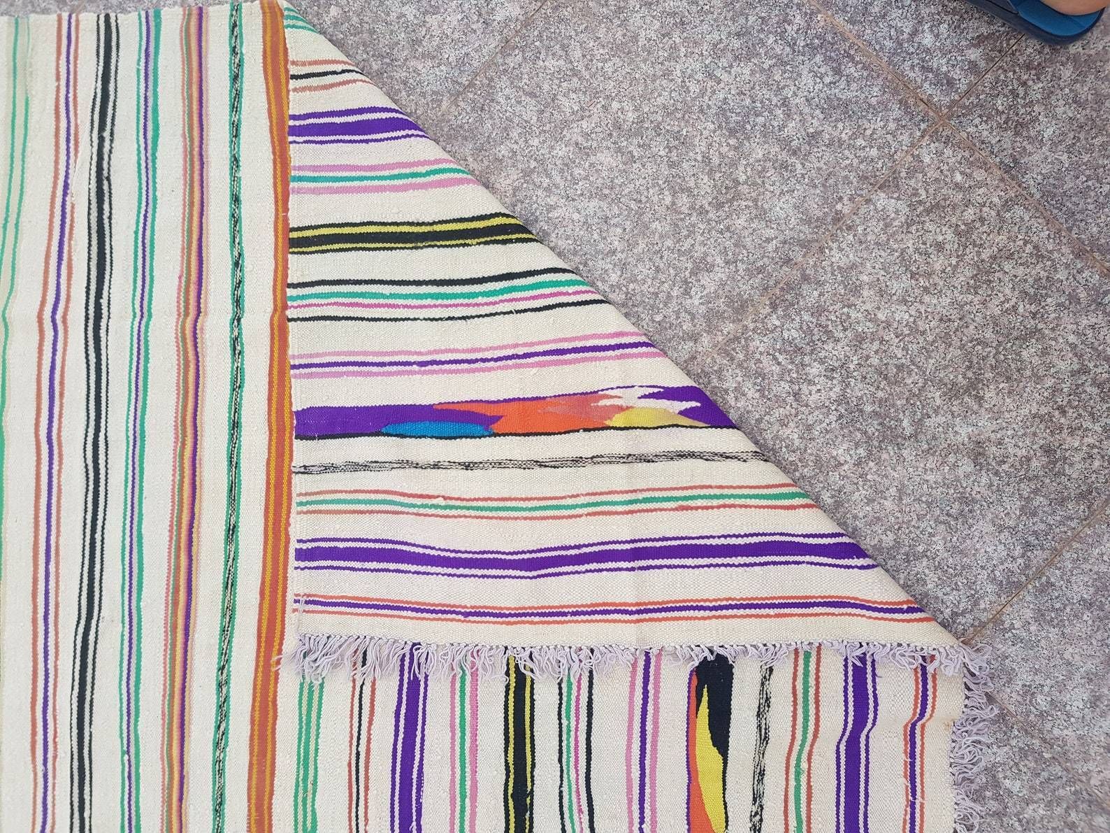 Xl Handmade Striped Vintage Algerian Square Area Rug    Berber Ethnic Carpet 196 X 196cm photo Textiles
