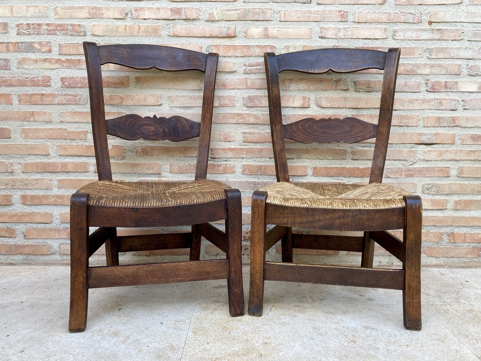 Mid Century French Oak And Rush Armchairs, Set Of 2 photo furniture