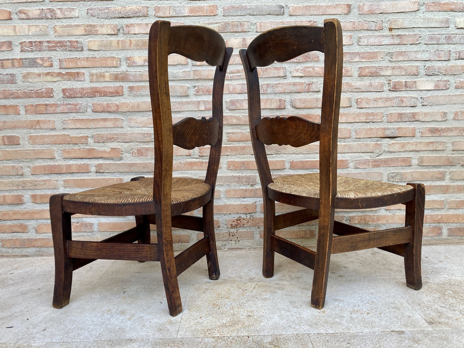 Mid Century French Oak And Rush Armchairs, Set Of 2 photo 1647.0