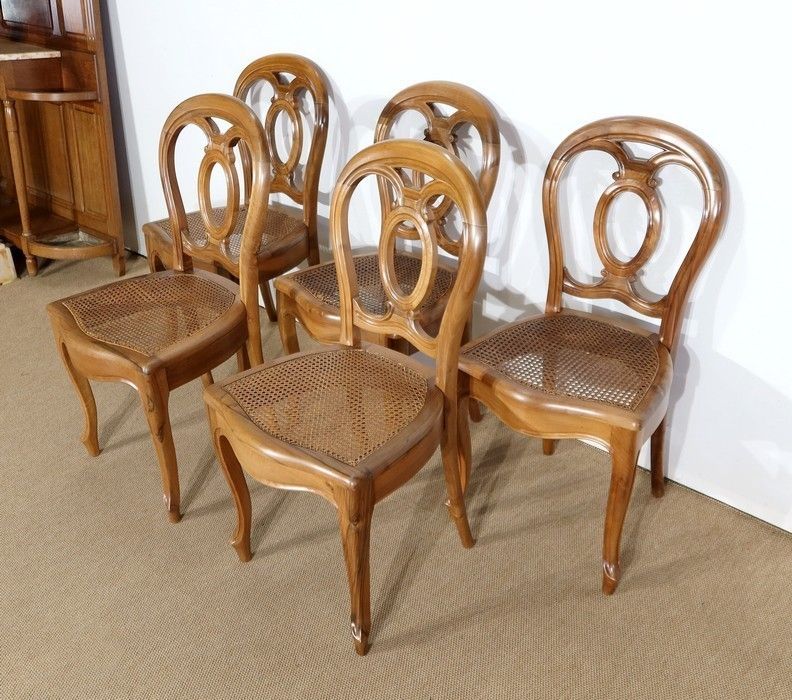 Set Of 5 Solid Walnut Chairs In The Louis XV Style, Napoleon III Period   Mid 19th Century photo for sale