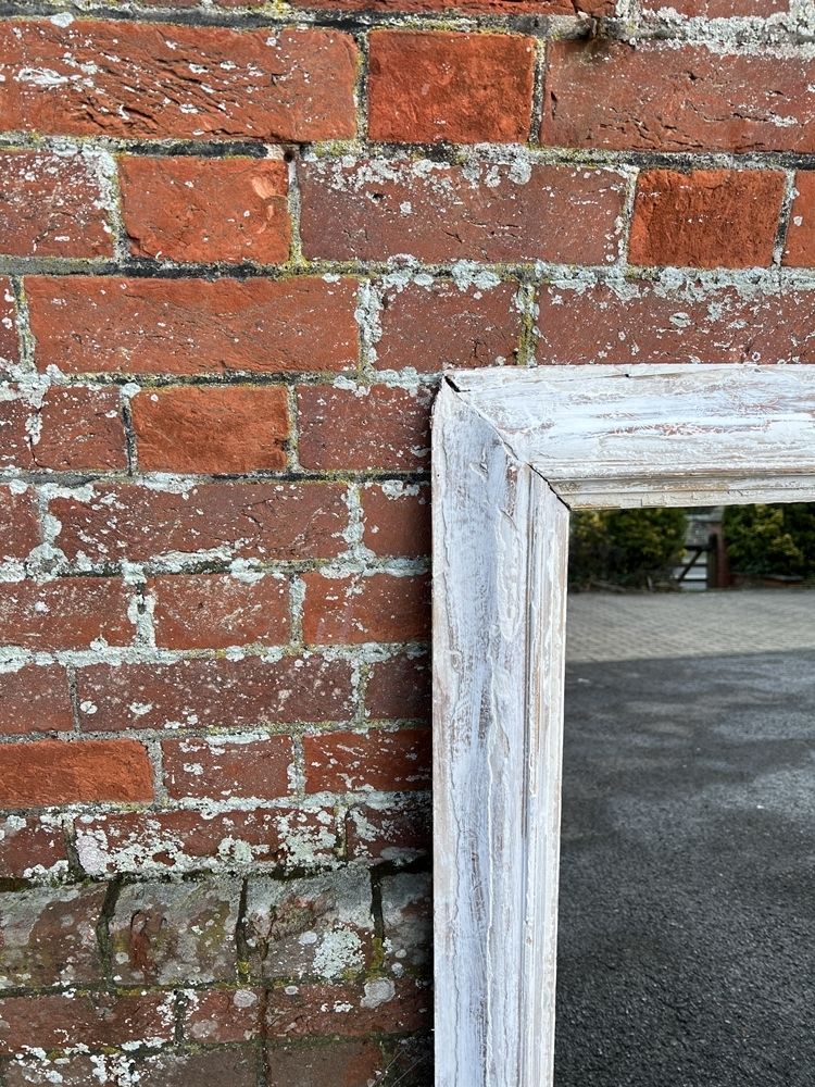 A Highly Useful Size Antique French 19th Century Carved Wood & Gesso Distressed Painted Mirror photo furniture