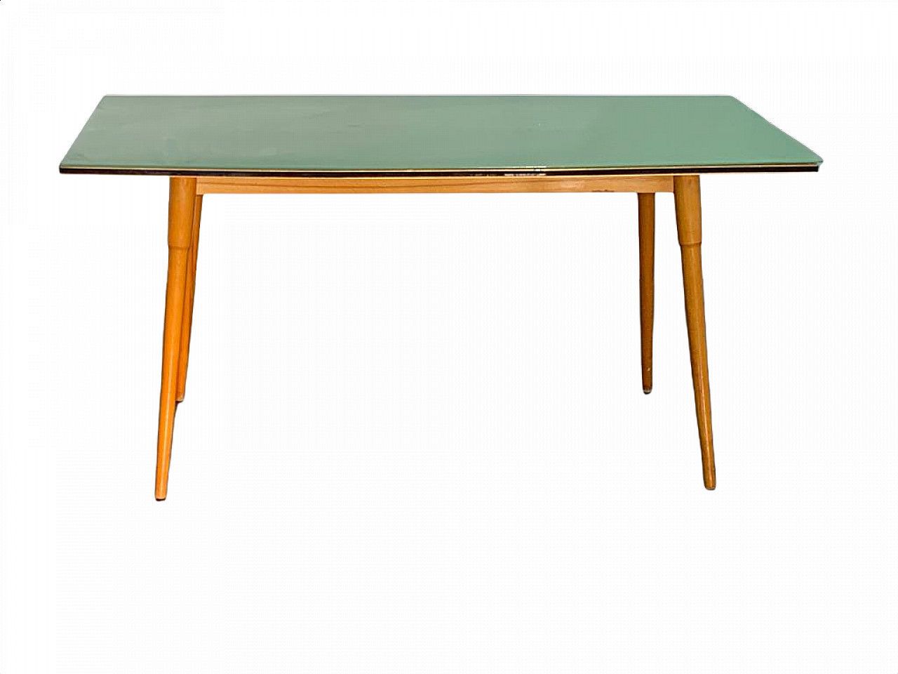 Table In Black Profiled Beechwood With Brass Edges, 1950s