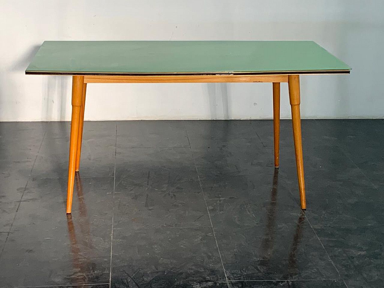 Table In Black Profiled Beechwood With Brass Edges, 1950s photo furniture