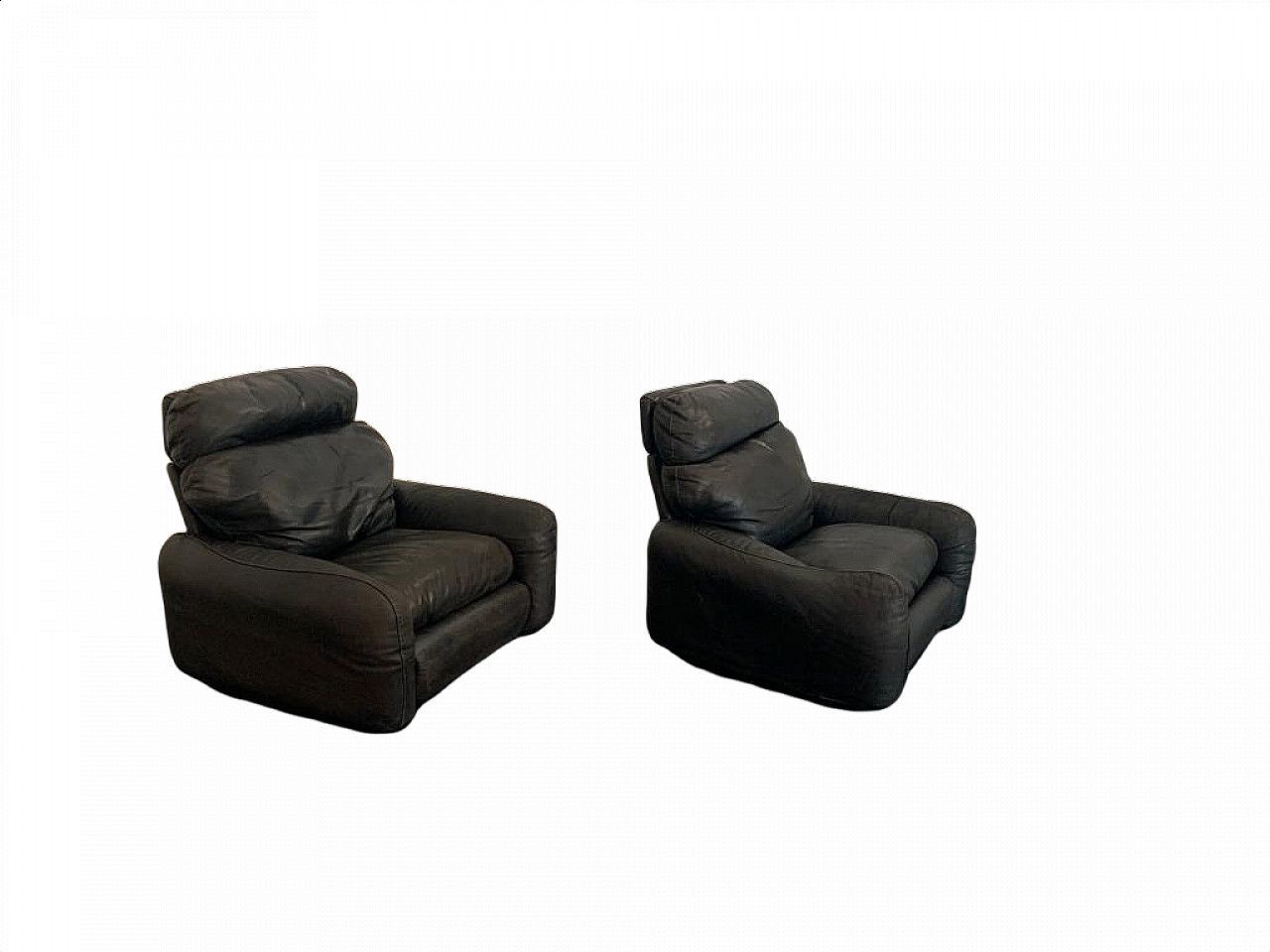 Pair Of Leather Armchairs By Arrigo Arrigoni For Busnelli, 80s