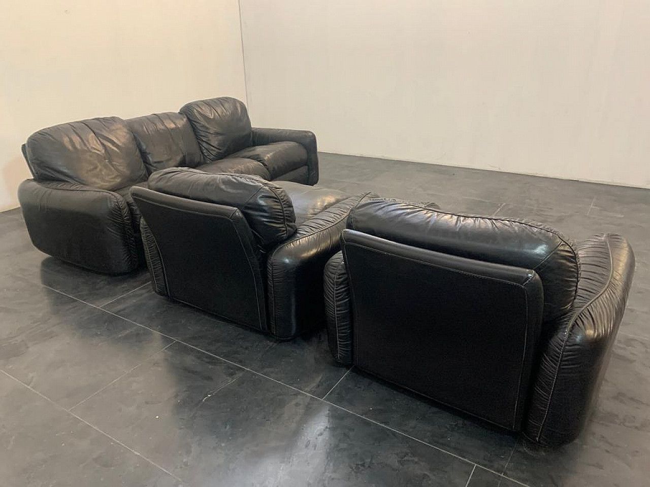 photo vintage Sofa And Pair Of Armchairs Piumotto By Arrigo Arrighi For Busnelli, 80s