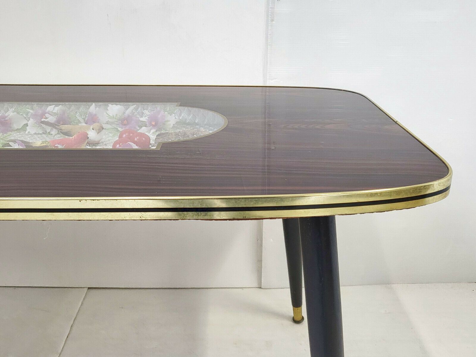Table Basse Aux Oiseaux 1960 Vintage En Bois Verre & Formica 60s 1960s Annees 60 photo vinterior