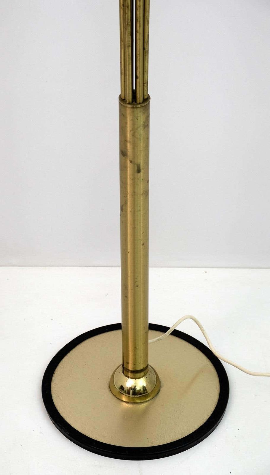 Mid Century Modern Italian Opaline Glass And Gilt Brass Tulip Floor Lamp, 60s photo vinterior