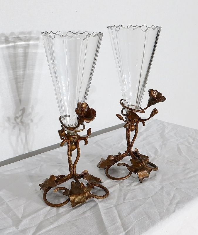 Pair Of Crystal Vases, Art Nouveau Period, 1900 photo furniture