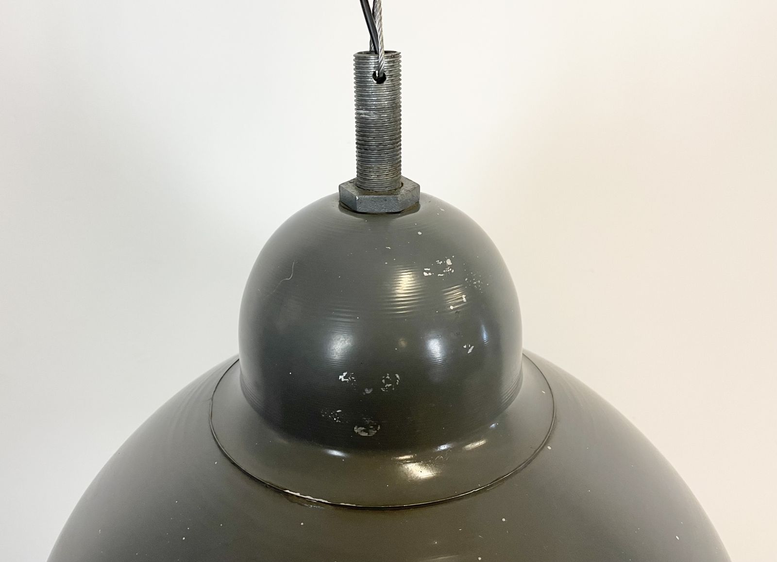Grey Industrial Pendant Lamp With Clear Glass Cover, 1970s, 4x photo for sale