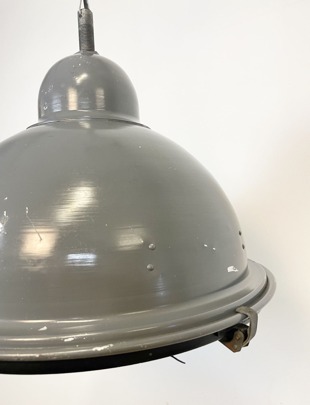 Grey Industrial Pendant Lamp With Clear Glass Cover, 1970s, 4x photo vinterior
