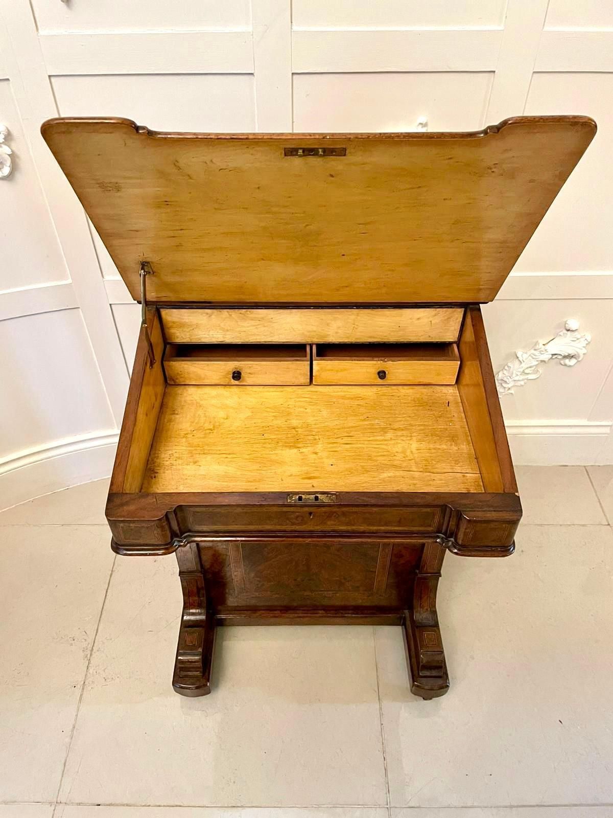 Furniture Antique Victorian Quality Burr Walnut Inlaid Freestanding Davenport photo