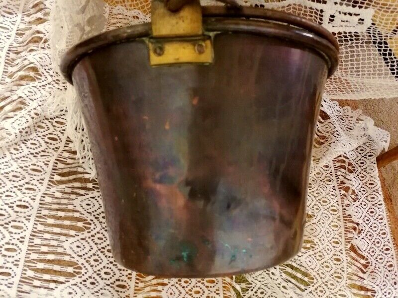 Antique Rustic French Hammered Copper Flower Pot Log Fireplace Display photo buy