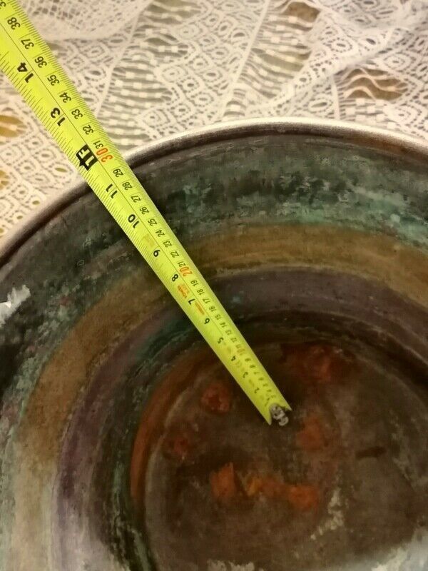 295.0 Antique Rustic French Hammered Copper Flower Pot Log Fireplace Display photo