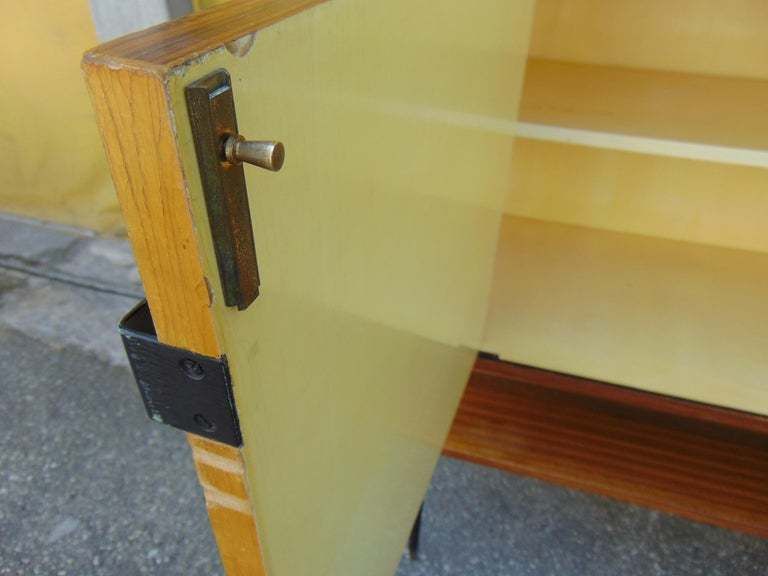 Midcentury Wooden And Black Metal Italian Wall Unit, 1950s photo Furniture