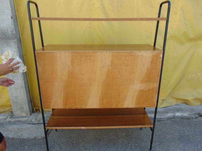 Midcentury Wooden And Black Metal Italian Wall Unit, 1950s photo 1292.0