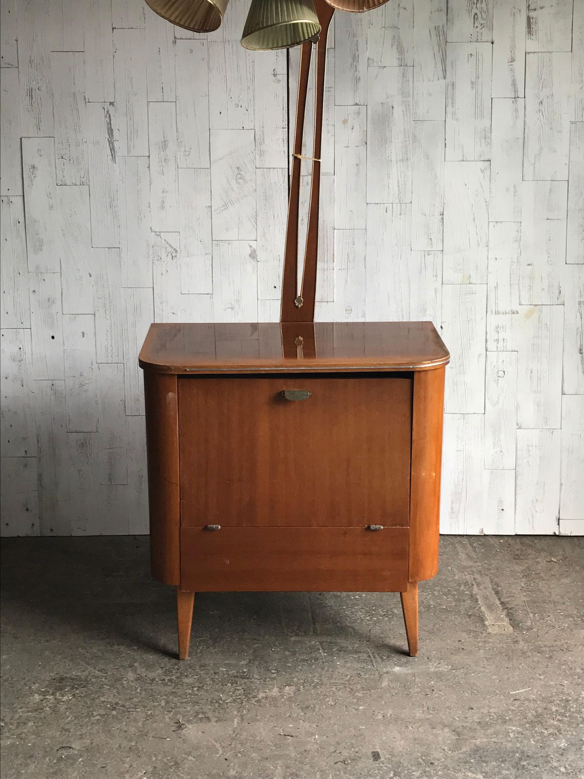 Art Deco 1950s Walnut Drinks Bar Cocktail Liquor Cabinet With Lamp Stand photo furniture
