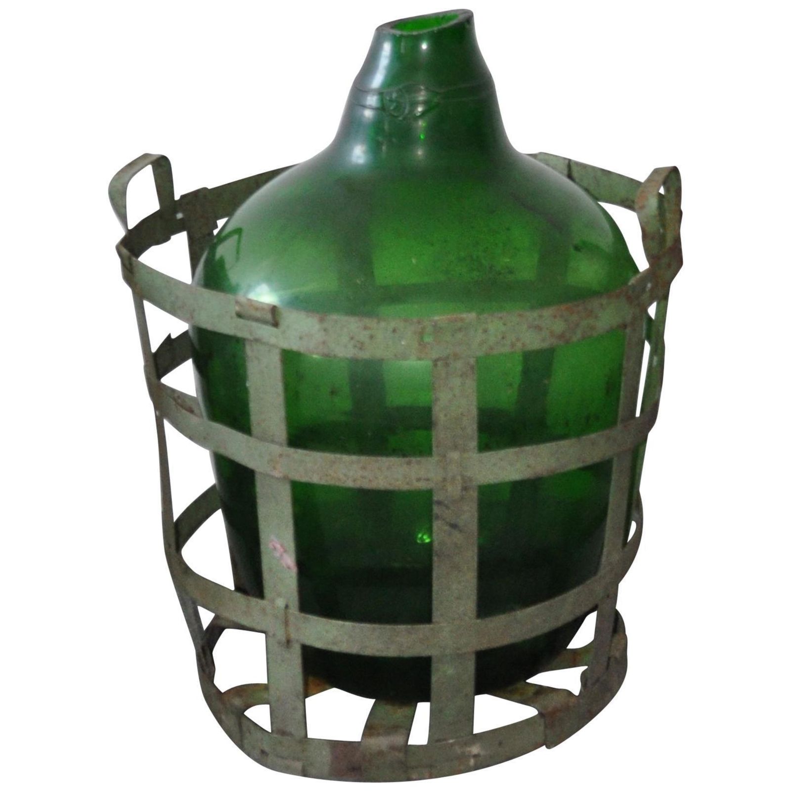 Hand Blown Demijohn In Vintners Metal Basket, 1920