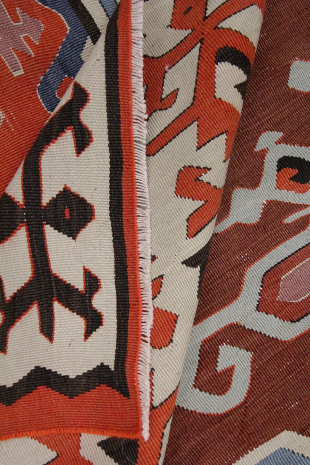 Antique Serbian Kilim Handwoven Geometric Rust Wool Living Room Rug photo vintage
