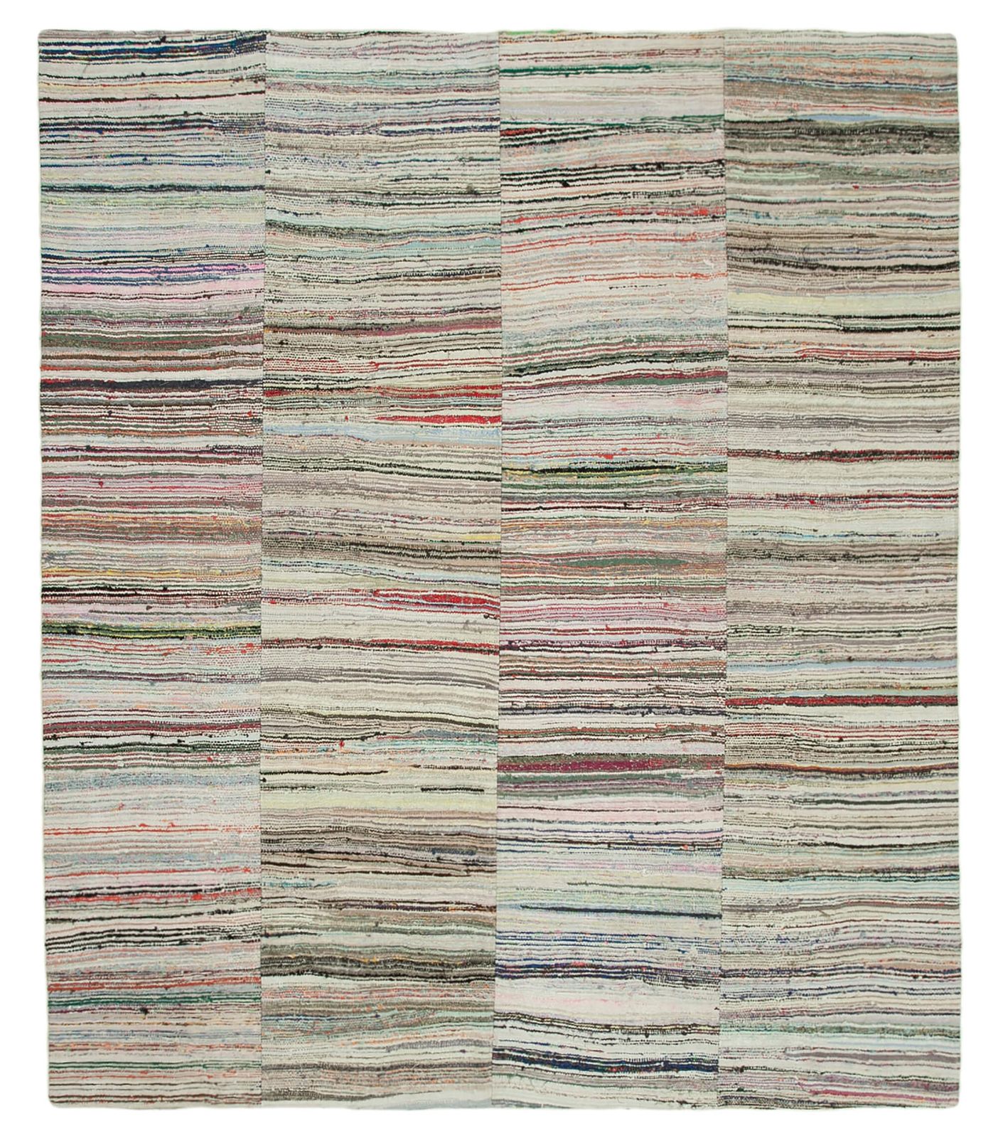 Turks handgemaakt ca. jaren 1960 290 cm x 343 cm veelkleurig tribaal patchwork kilim