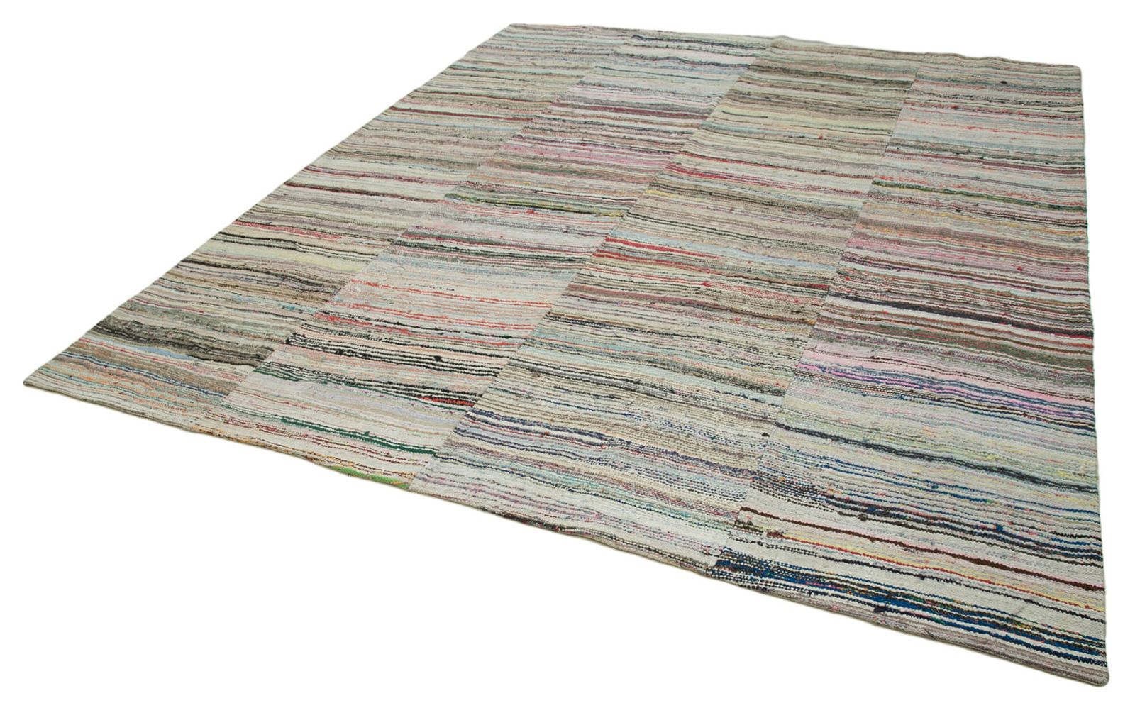 Turks handgemaakt ca. jaren 1960 290 cm x 343 cm veelkleurig tribaal patchwork kilim photo for sale