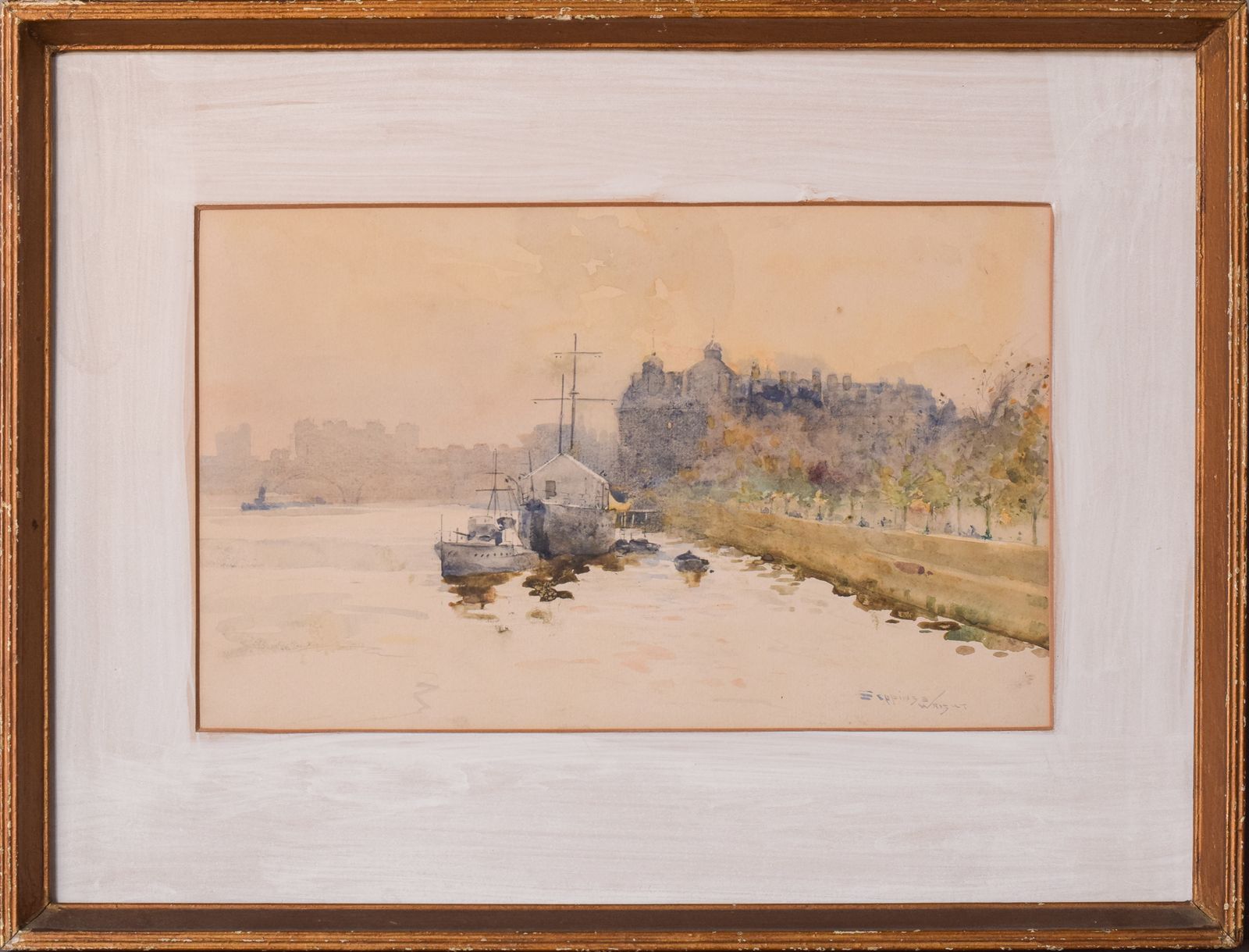 Impressionistisch Aquarel – 'Off Temple Pier', Londen photo furniture