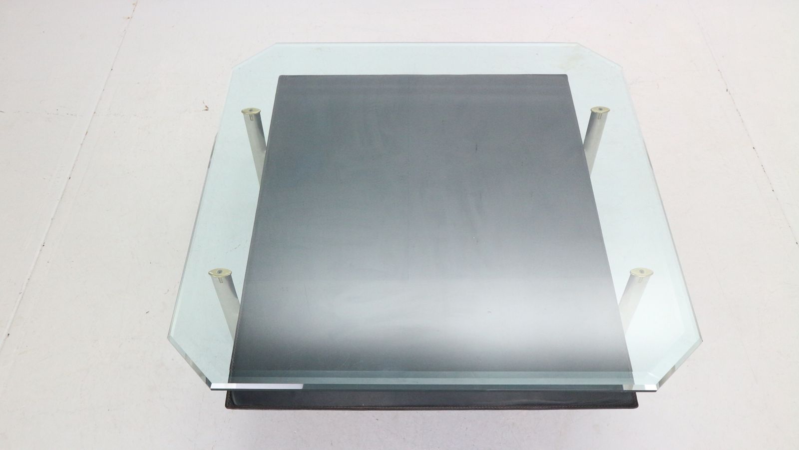 Furniture B&B Italia 'Diesis' Two Tier Glass And Leather Coffee Table By Antonio Citterio photo