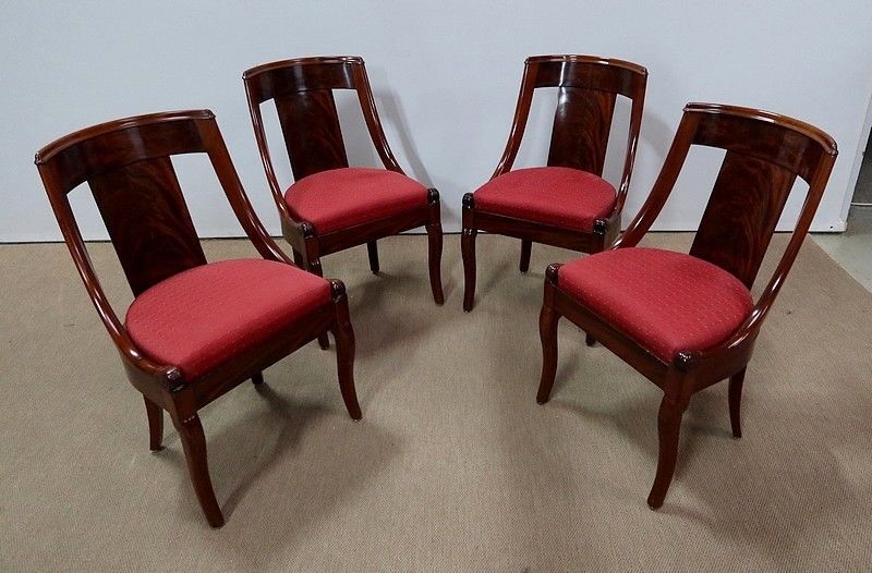Four Mahogany Chairs, Restoration Period  1st Part Of The 19th Century