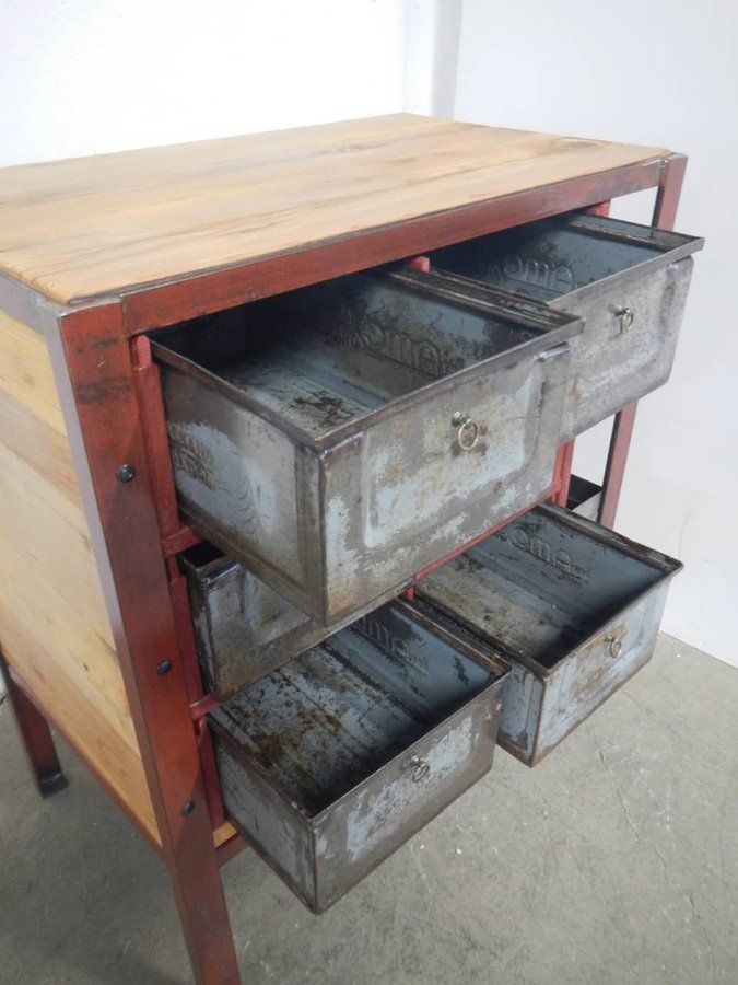 Industrial Cabinet With Iron Drawers And Fir Wood Shelves, 1970s photo 789.36