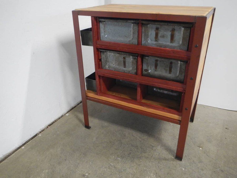 Industrial Cabinet With Iron Drawers And Fir Wood Shelves, 1970s photo vintage